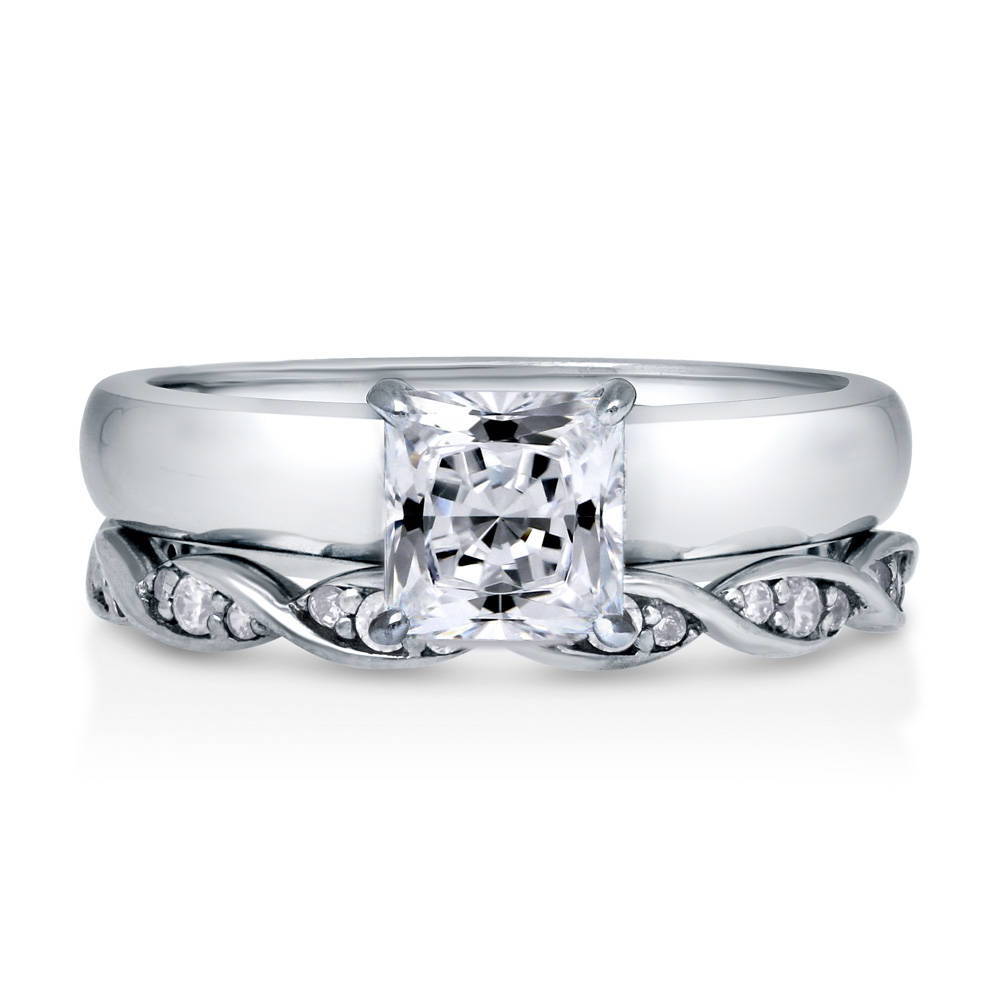 Solitaire 1.2ct Princess CZ Ring Set in Sterling Silver, 1 of 10