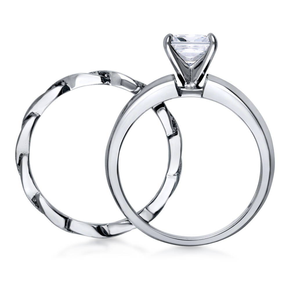 Alternate view of Solitaire 1.2ct Princess CZ Ring Set in Sterling Silver, 7 of 9