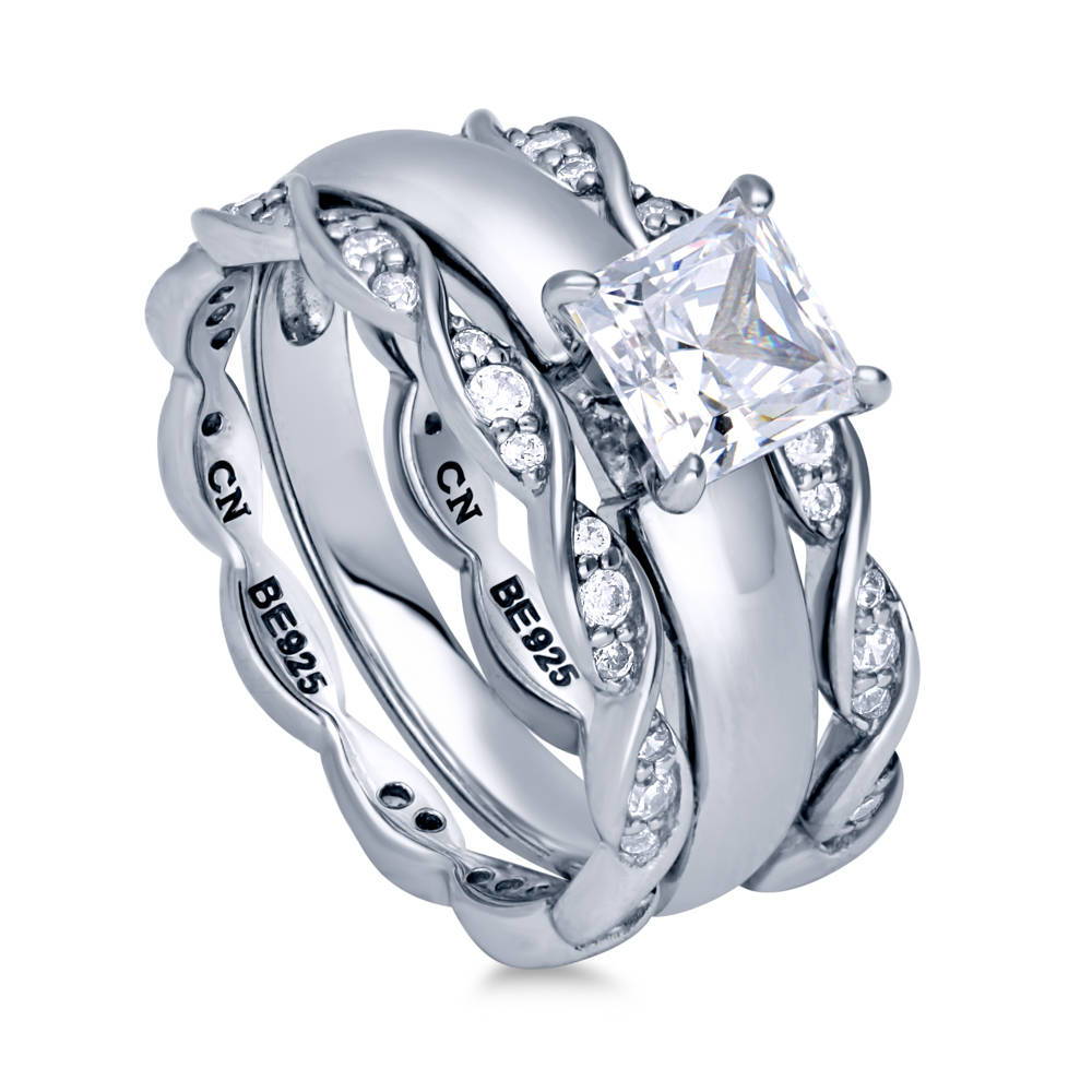 Solitaire 1.2ct Princess CZ Ring Set in Sterling Silver