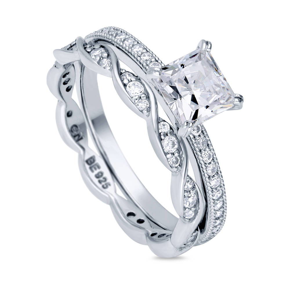 Solitaire 1ct Princess CZ Ring Set in Sterling Silver