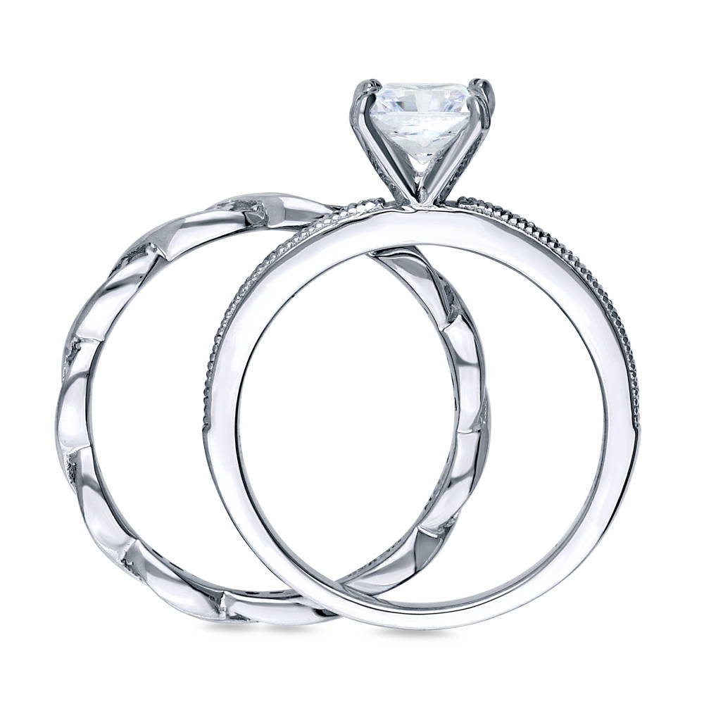 Solitaire 1ct Princess CZ Ring Set in Sterling Silver