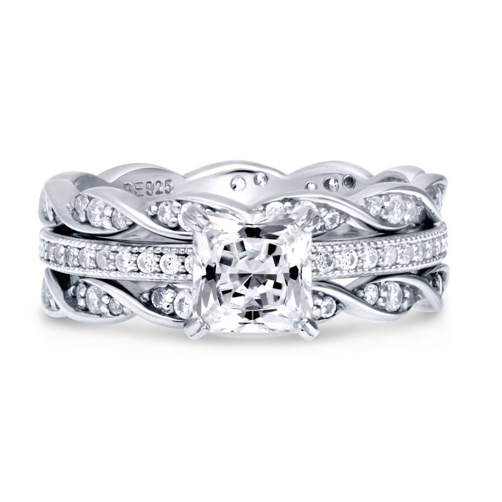 Solitaire 1ct Princess CZ Ring Set in Sterling Silver, 1 of 10