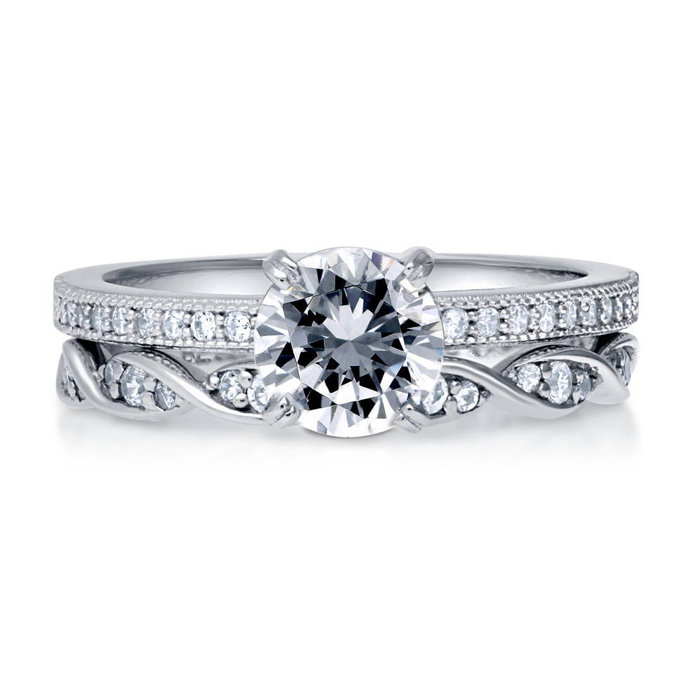 Solitaire 1ct Round CZ Ring Set in Sterling Silver, 1 of 10