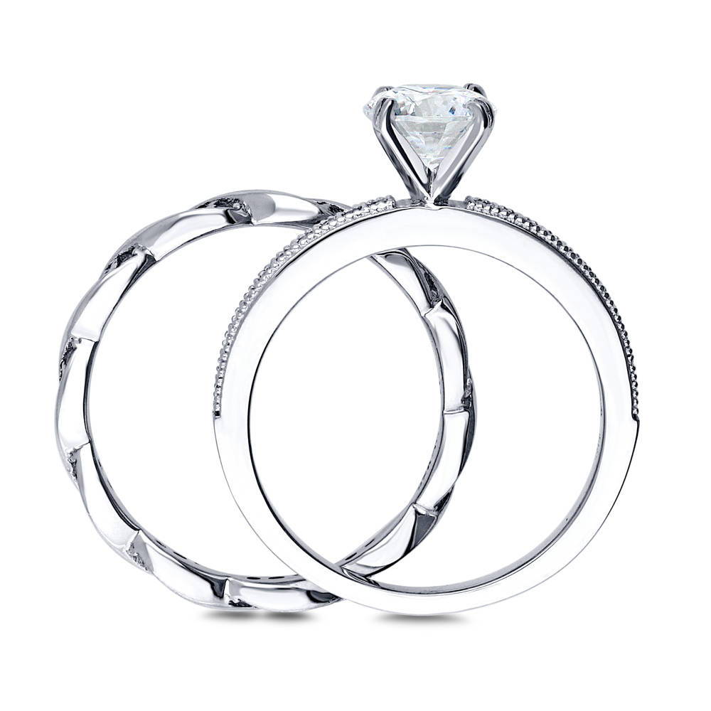 Alternate view of Solitaire 1ct Round CZ Ring Set in Sterling Silver, 7 of 9