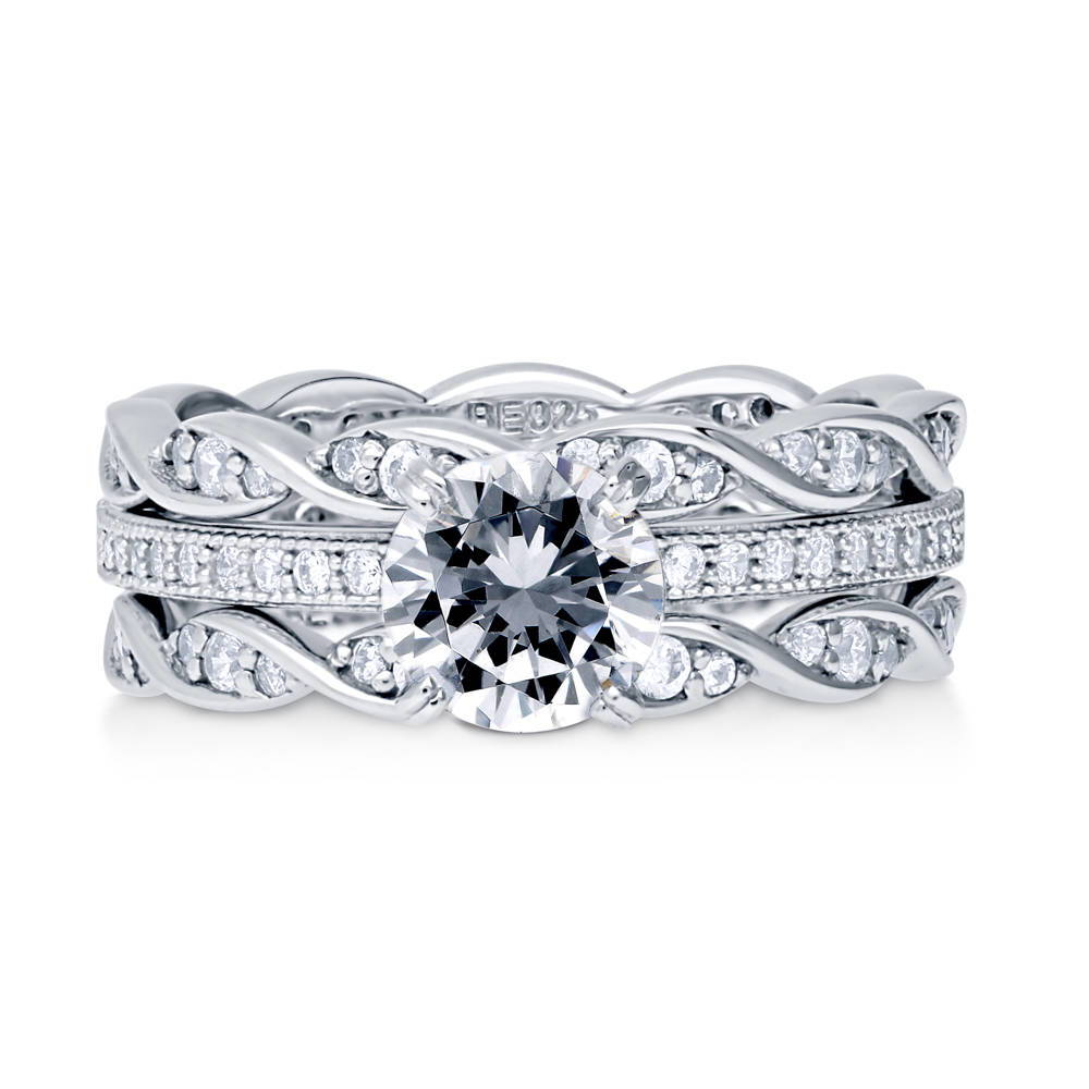 Solitaire 1ct Round CZ Ring Set in Sterling Silver