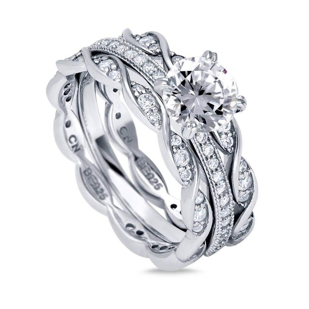 Solitaire 1ct Round CZ Ring Set in Sterling Silver