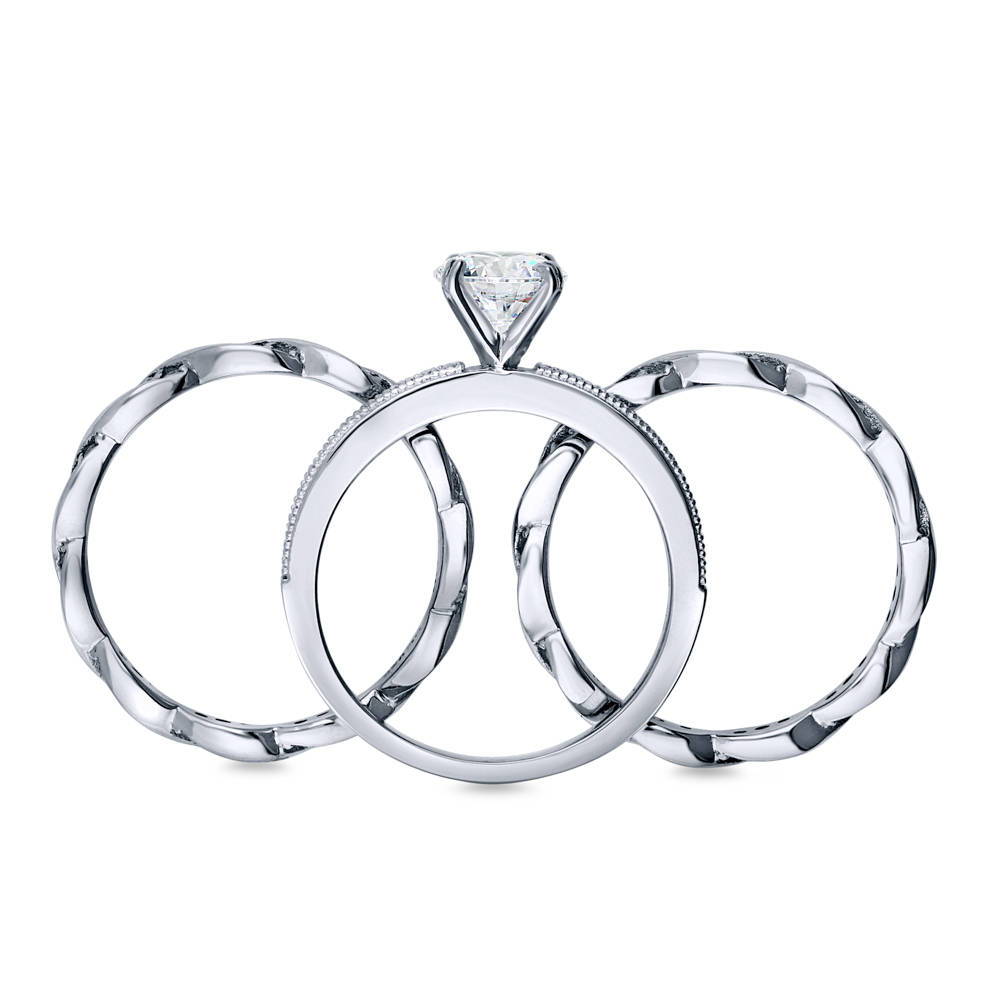 Solitaire 1ct Round CZ Ring Set in Sterling Silver