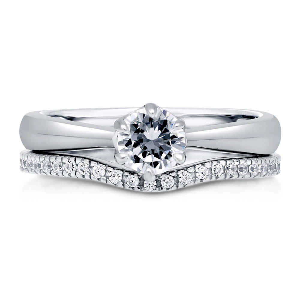 Solitaire Wishbone 0.45ct CZ Ring Set in Sterling Silver