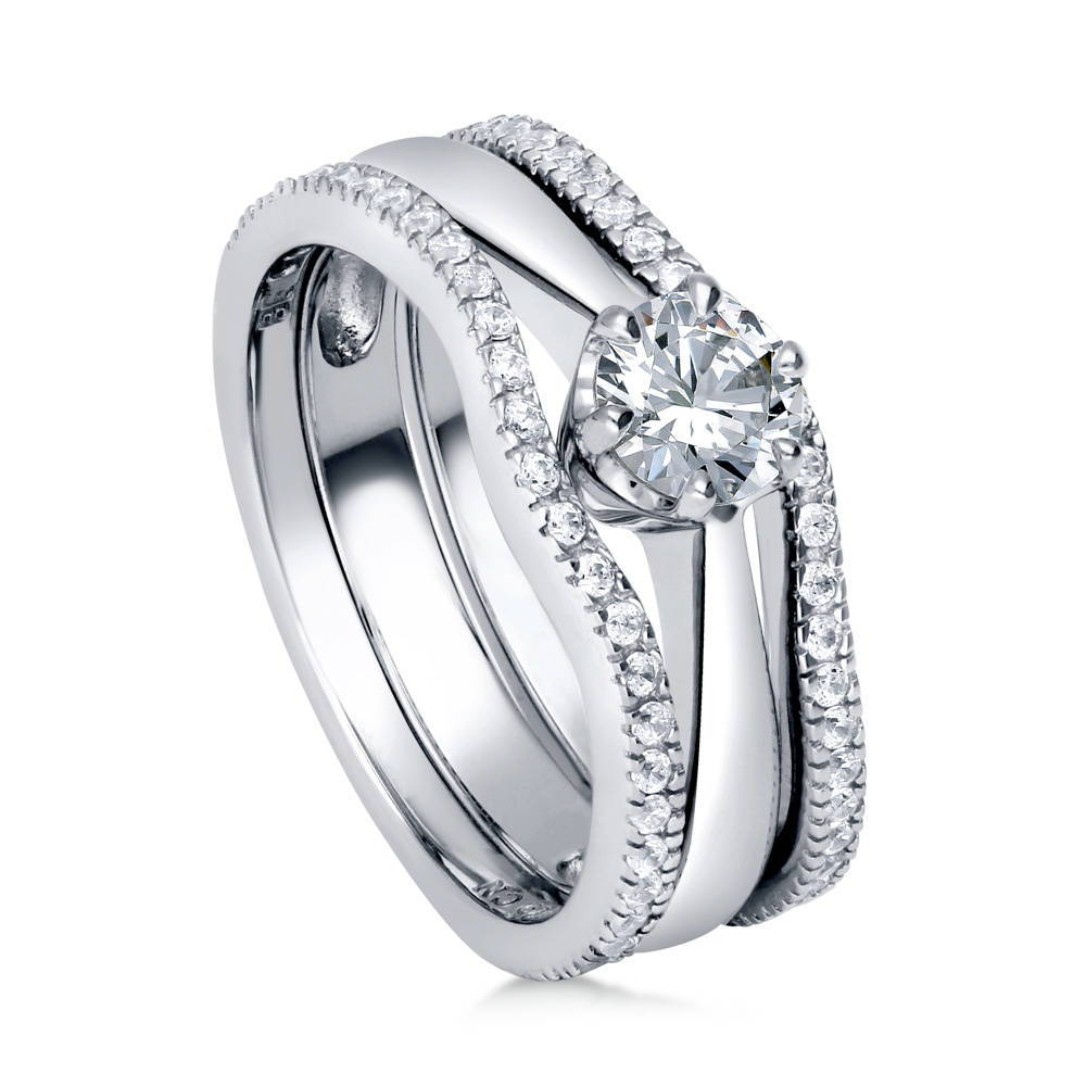 Front view of Solitaire 0.45ct Round CZ Ring Set in Sterling Silver, 3 of 9