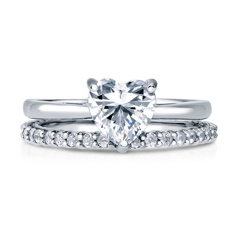 Heart Solitaire CZ Ring Set in Sterling Silver