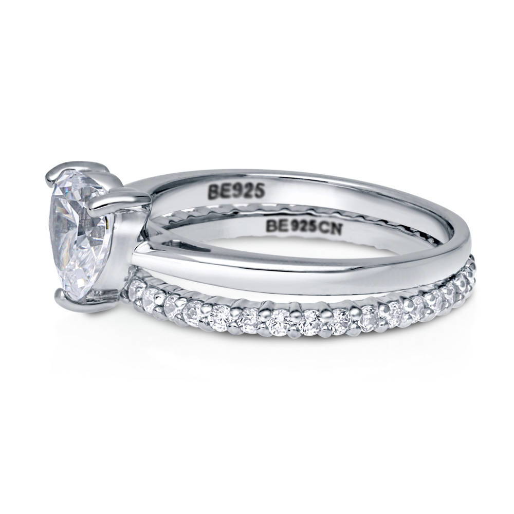 Angle view of Heart Solitaire CZ Ring Set in Sterling Silver, 4 of 10