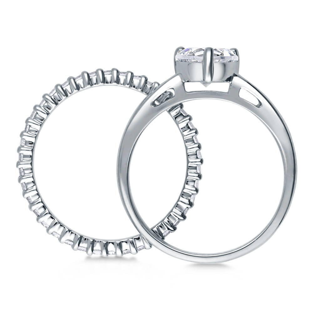 Alternate view of Heart Solitaire CZ Ring Set in Sterling Silver, 6 of 10