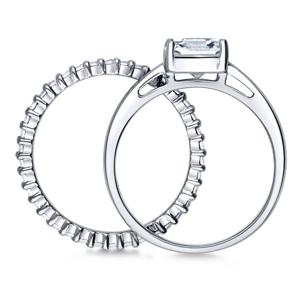 Solitaire 2ct Asscher CZ Ring Set in Sterling Silver