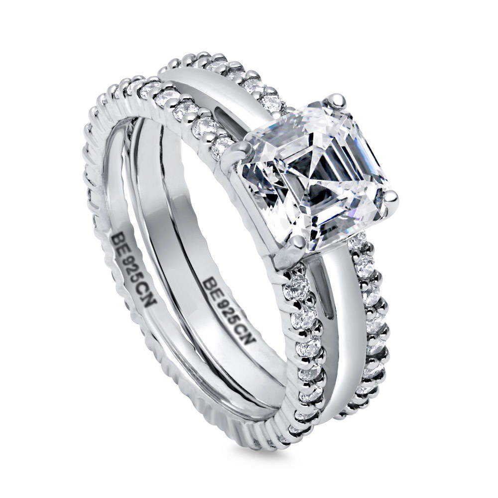 Solitaire 2ct Asscher CZ Ring Set in Sterling Silver