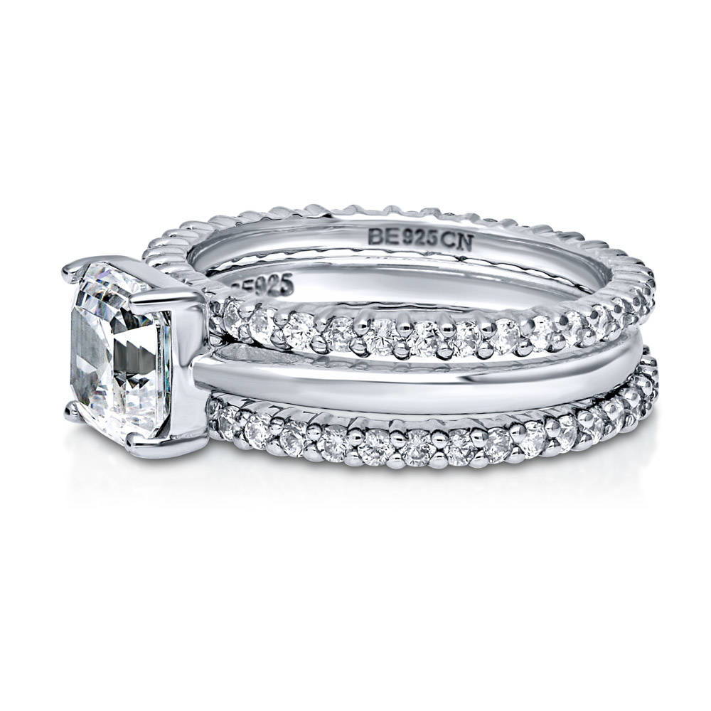 Solitaire 2ct Asscher CZ Ring Set in Sterling Silver