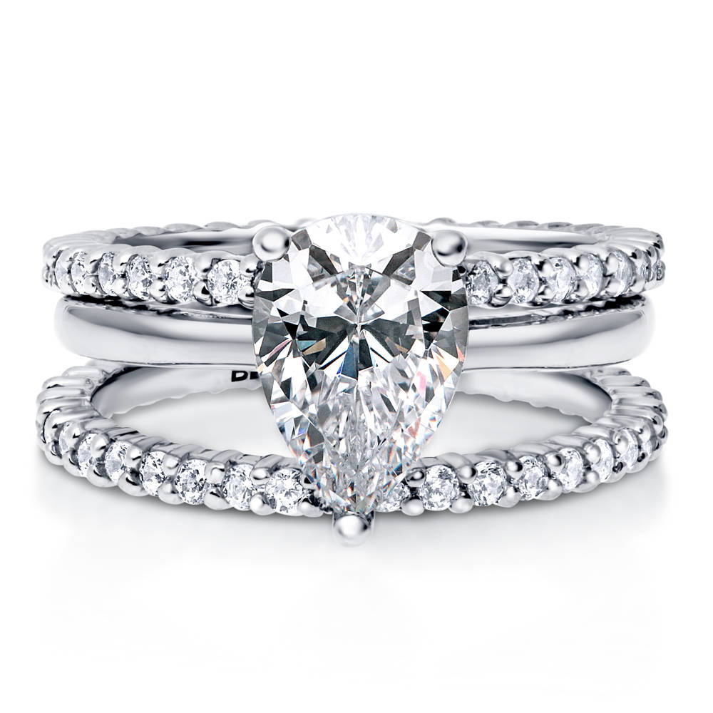 Solitaire 1.8ct Pear CZ Ring Set in Sterling Silver, 1 of 16