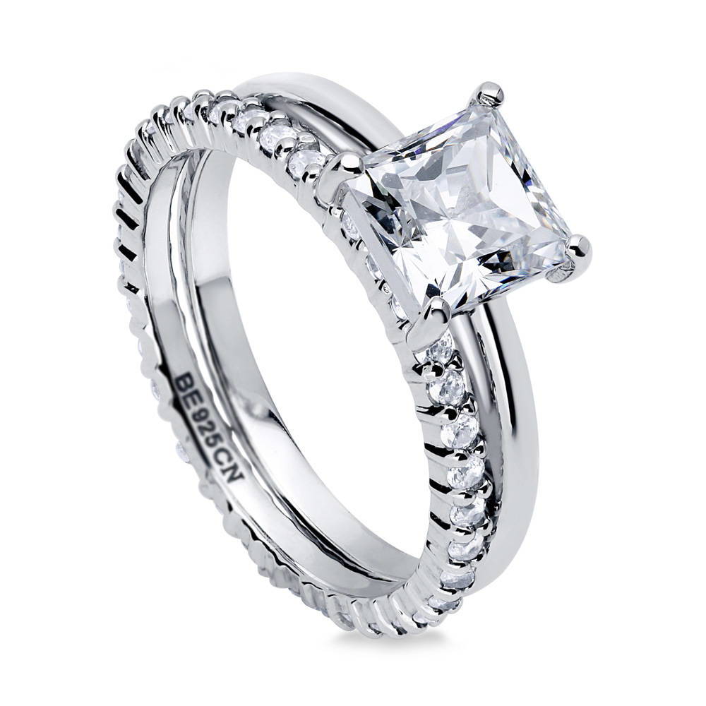 Solitaire 1.6ct Princess CZ Ring Set in Sterling Silver