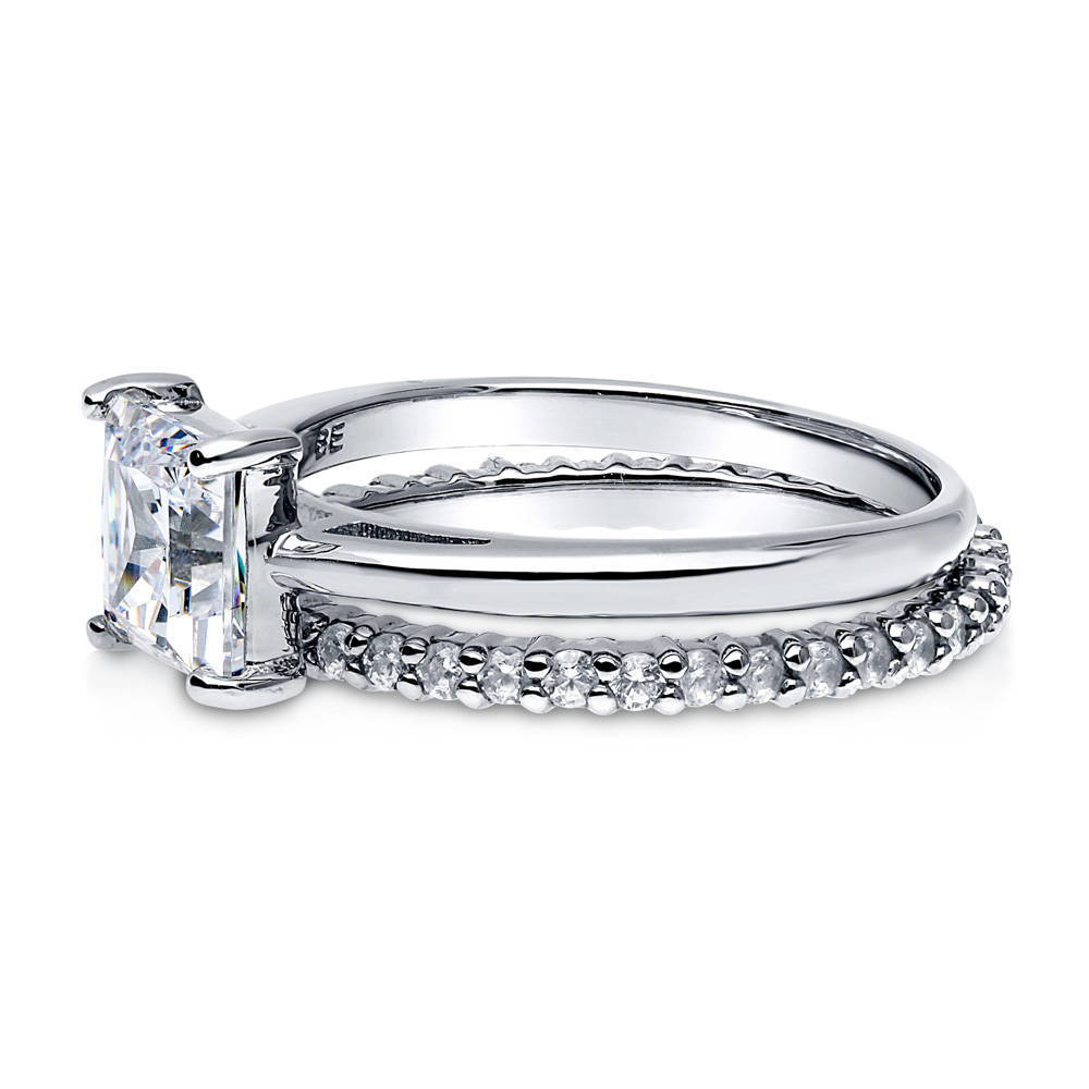 Angle view of Solitaire 1.6ct Princess CZ Ring Set in Sterling Silver, 4 of 13