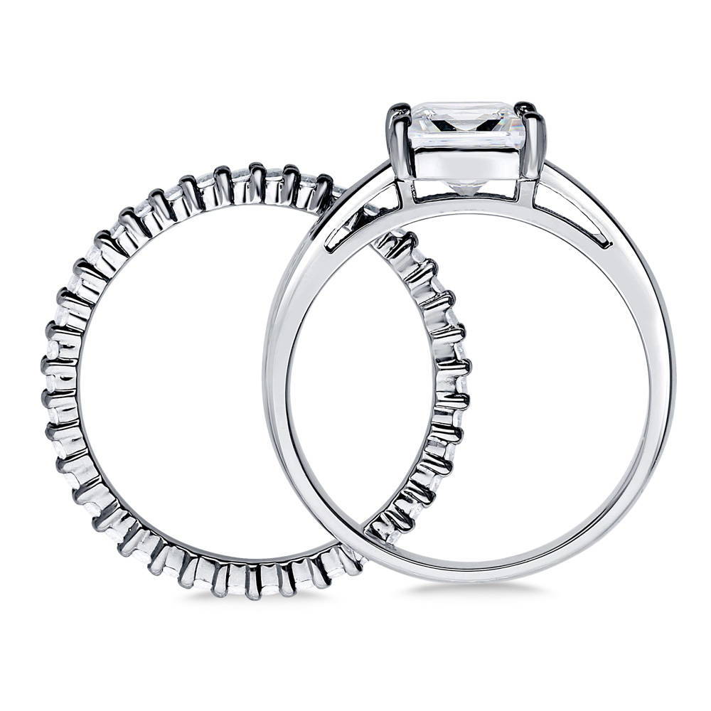 Solitaire 1.6ct Princess CZ Ring Set in Sterling Silver