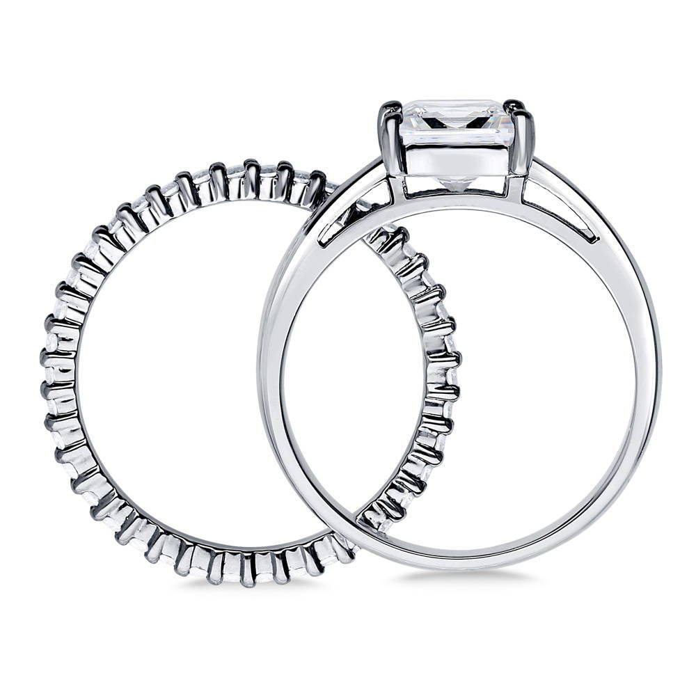 Alternate view of Solitaire 1.6ct Princess CZ Ring Set in Sterling Silver, 6 of 13