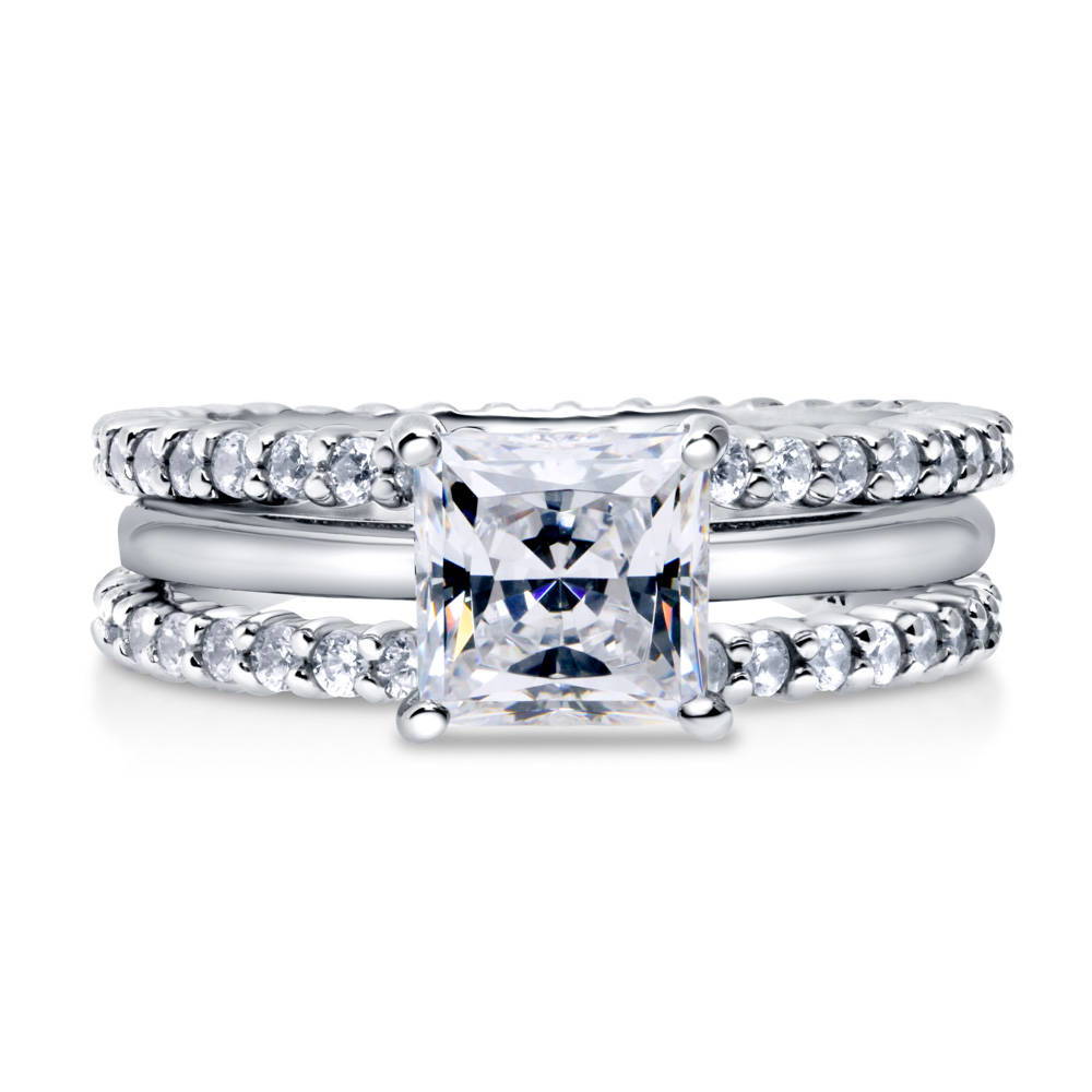 Solitaire 1.6ct Princess CZ Ring Set in Sterling Silver