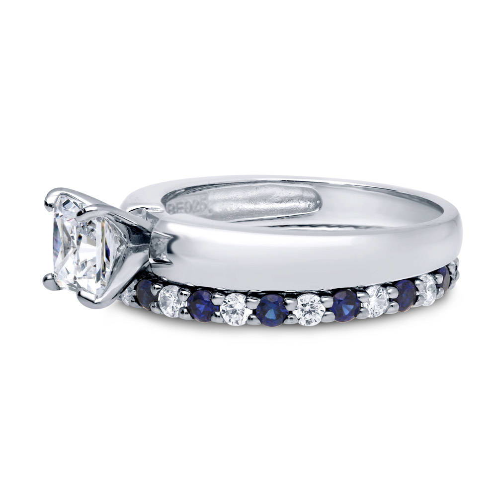 Angle view of Solitaire 1.2ct Princess CZ Ring Set in Sterling Silver, 4 of 10