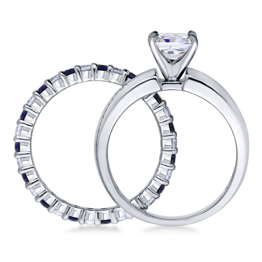 Alternate view of Solitaire 1.2ct Princess CZ Ring Set in Sterling Silver, 7 of 10