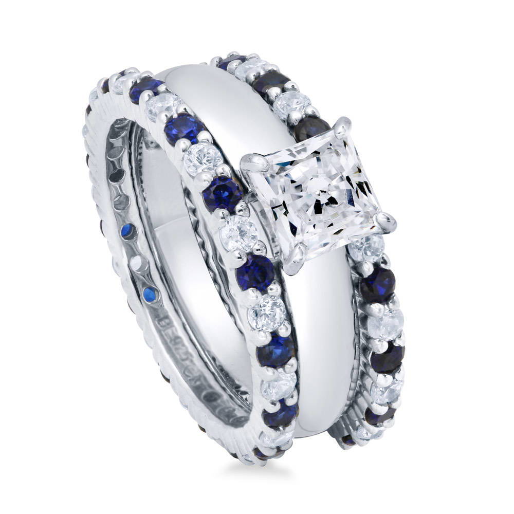 Front view of Solitaire 1.2ct Princess CZ Ring Set in Sterling Silver, 3 of 10