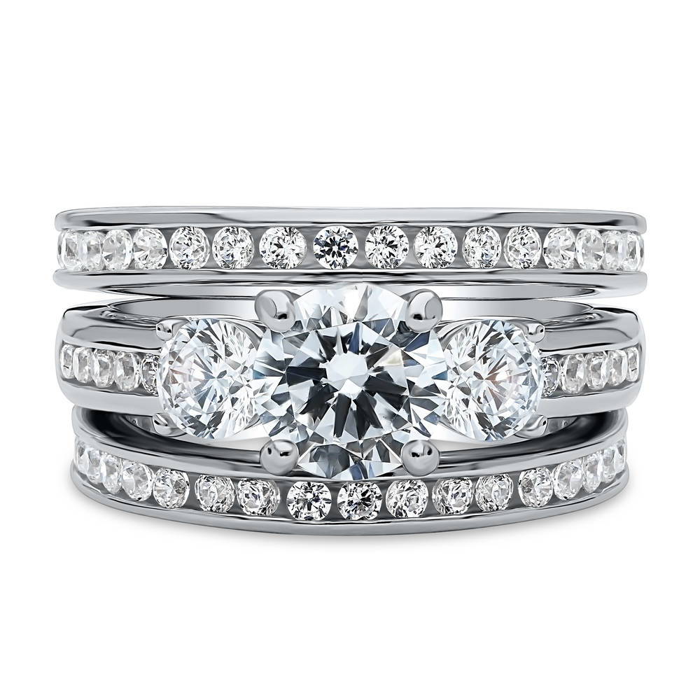3-Stone Round CZ Ring Set in Sterling Silver