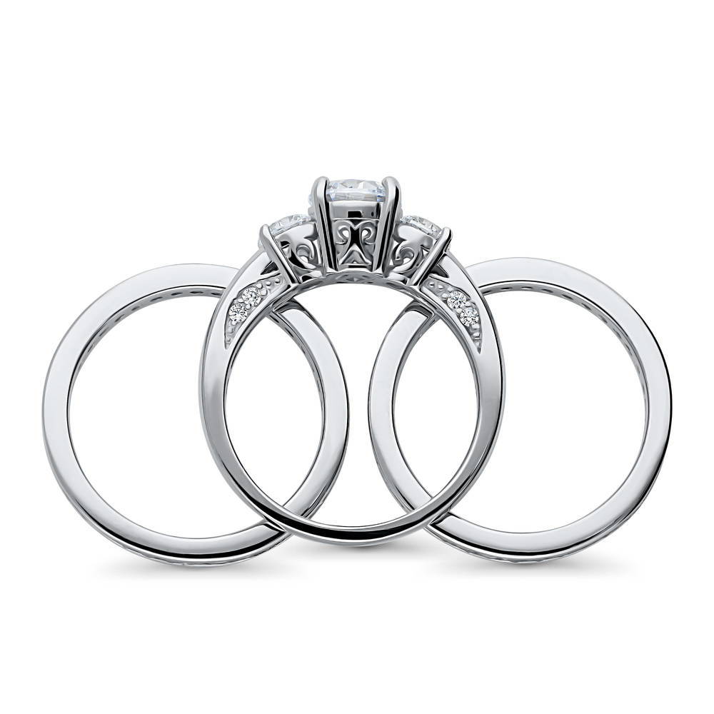 3-Stone Round CZ Ring Set in Sterling Silver
