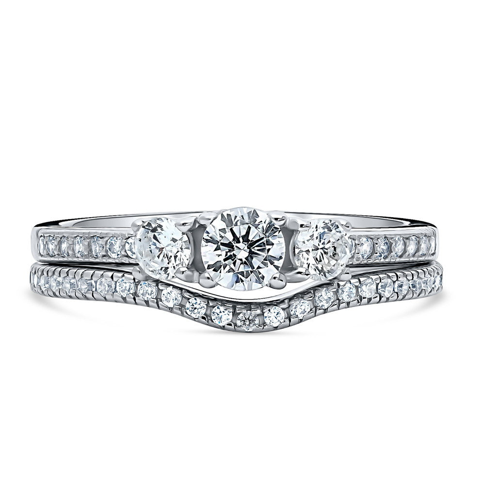 3-Stone Round CZ Ring Set in Sterling Silver