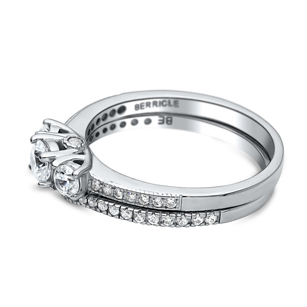 3-Stone Round CZ Ring Set in Sterling Silver