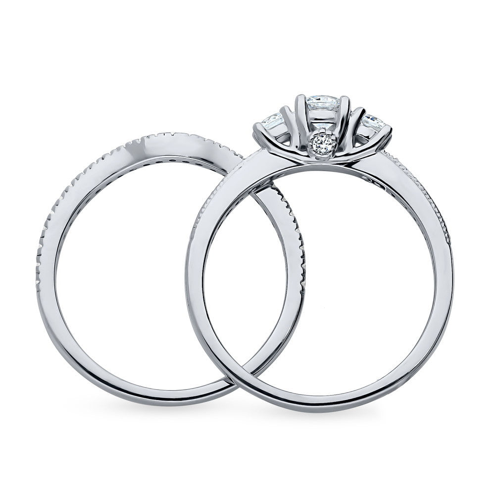3-Stone Round CZ Ring Set in Sterling Silver
