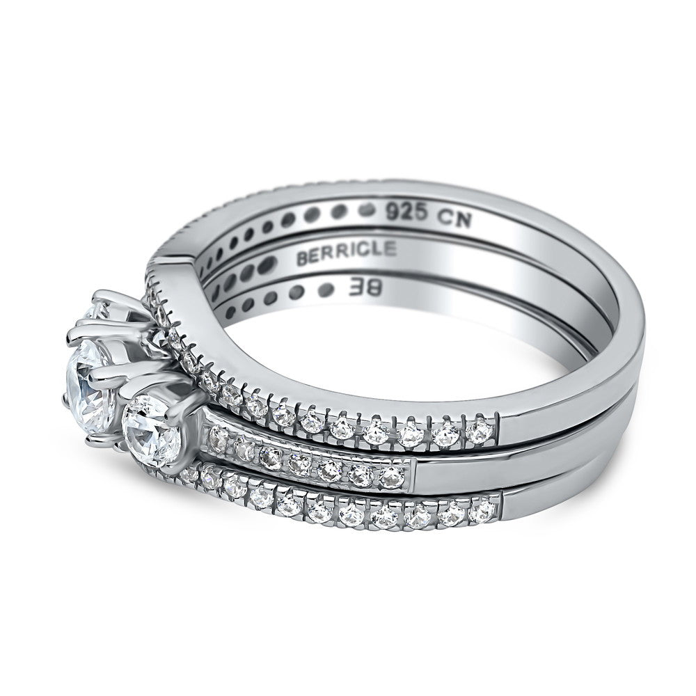 3-Stone Round CZ Ring Set in Sterling Silver