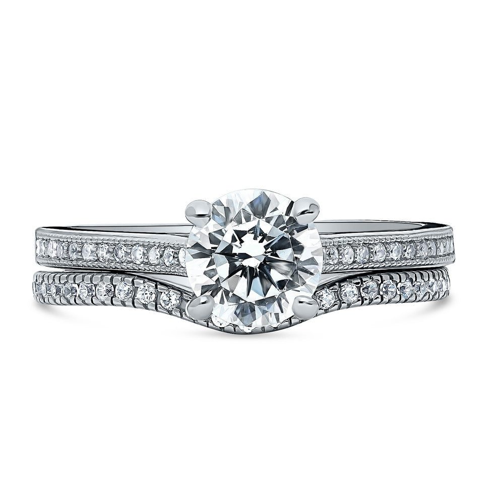 Solitaire 1ct Round CZ Ring Set in Sterling Silver, 1 of 18