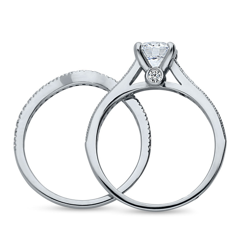 Alternate view of Solitaire 1ct Round CZ Ring Set in Sterling Silver, 6 of 16