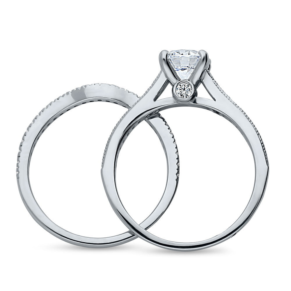 Solitaire Wishbone 1ct CZ Ring Set in Sterling Silver