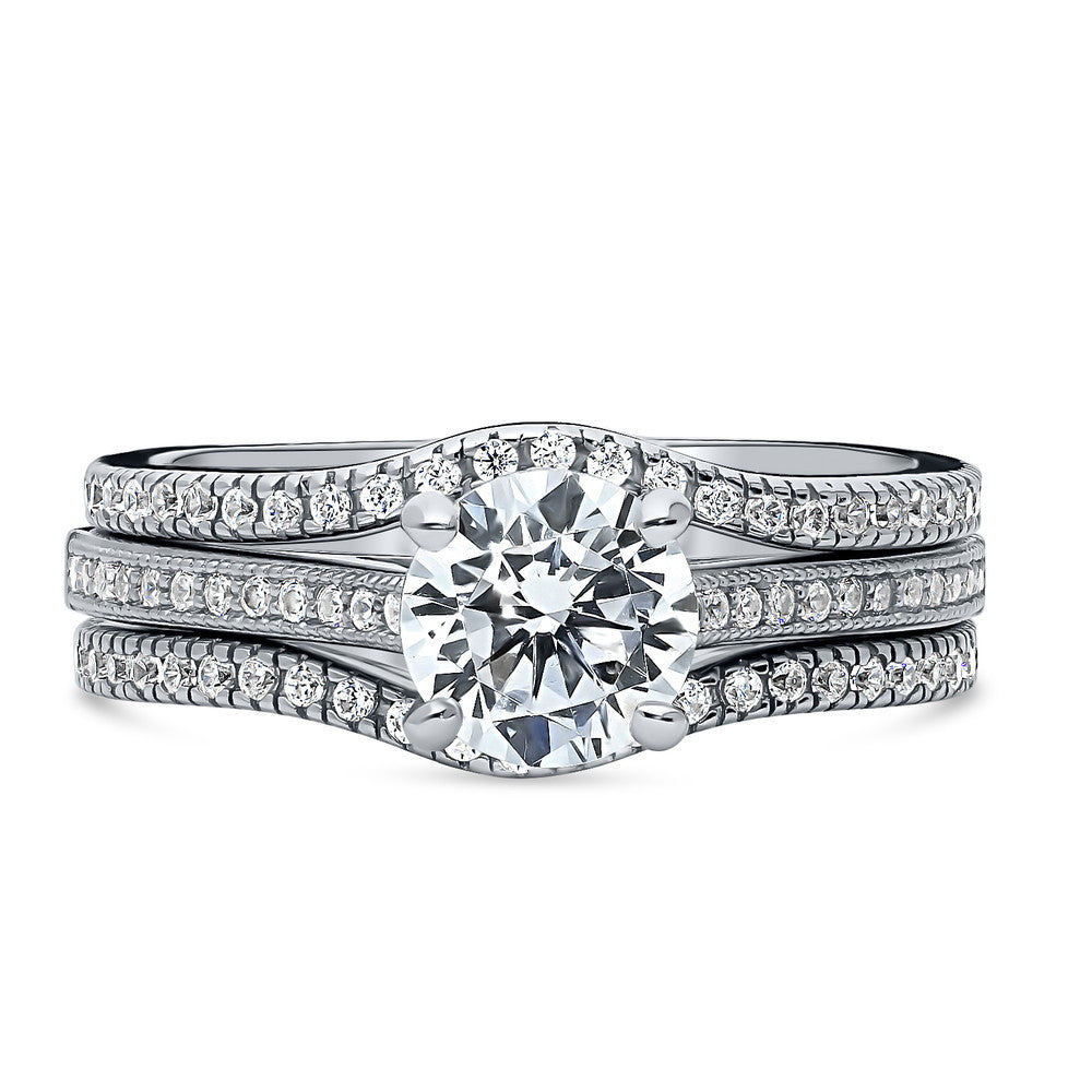 Solitaire 1ct Round CZ Ring Set in Sterling Silver, 1 of 16