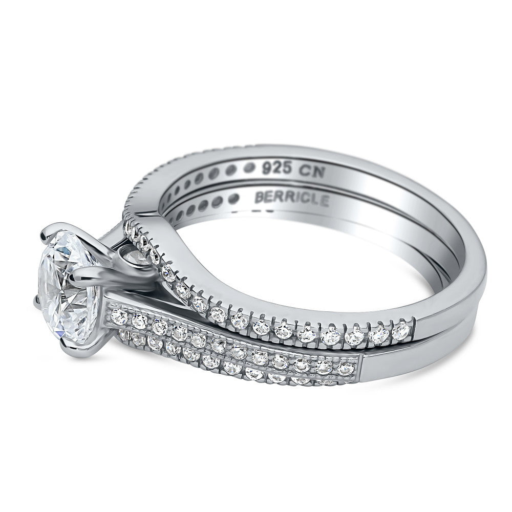 Solitaire Wishbone 1ct CZ Ring Set in Sterling Silver