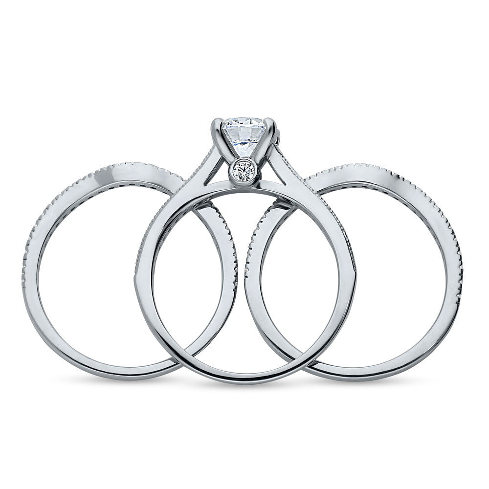 Solitaire Wishbone 1ct CZ Ring Set in Sterling Silver