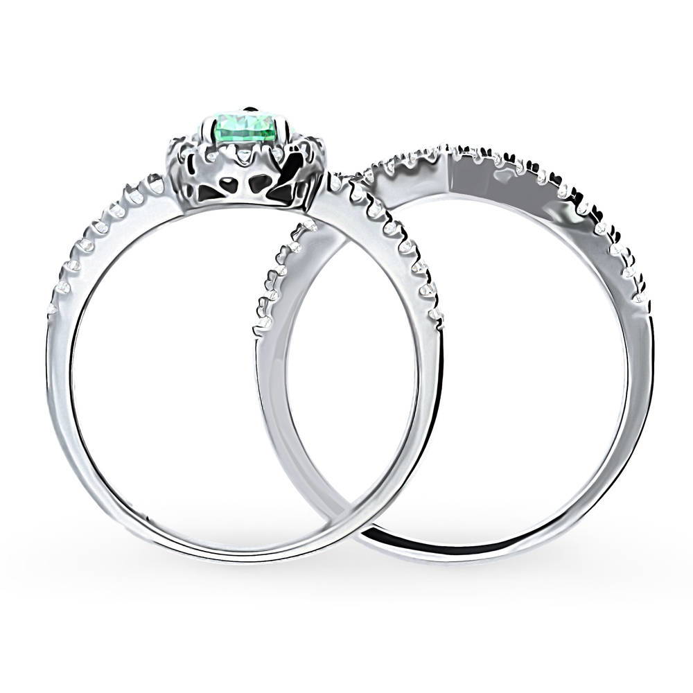 Halo Green Pear CZ Split Shank Ring Set in Sterling Silver