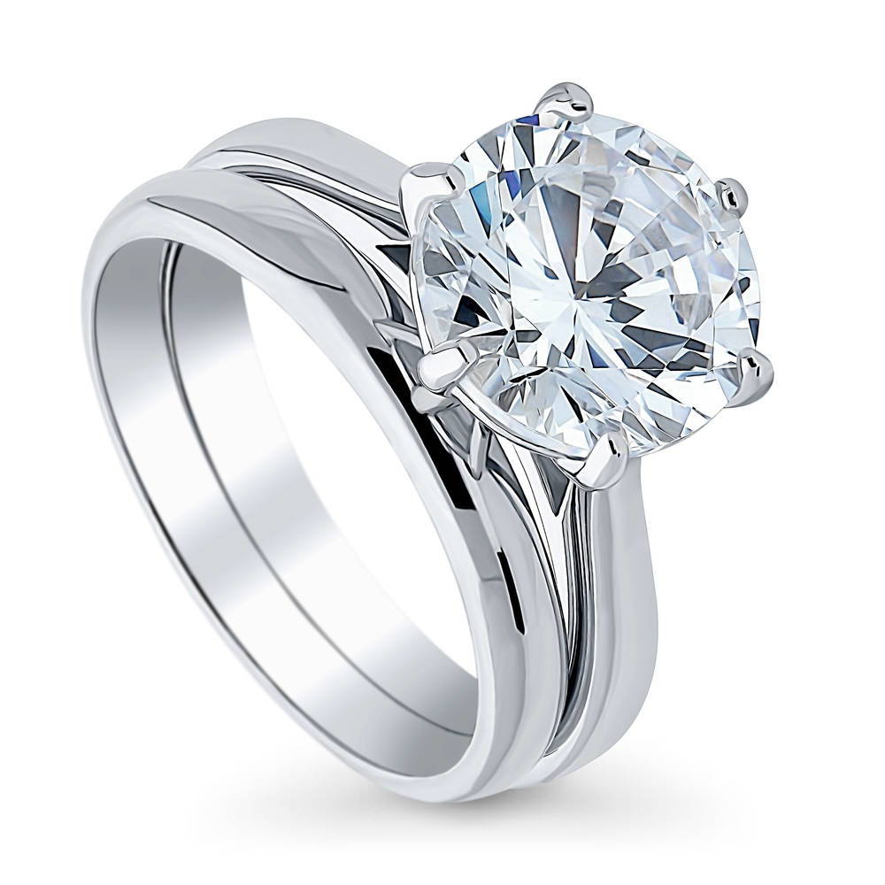 Solitaire 3.8ct Round CZ Ring Set in Sterling Silver