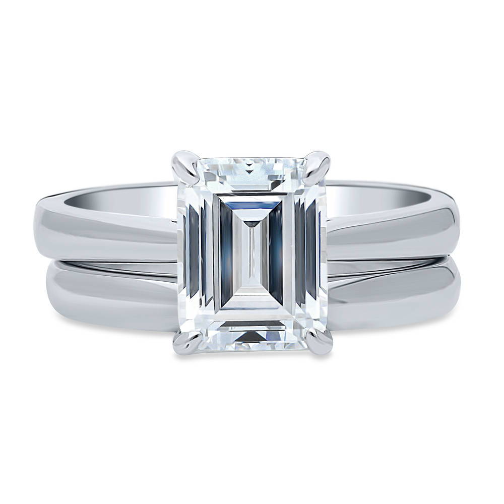 Solitaire 2.6ct Emerald Cut CZ Ring Set in Sterling Silver, 1 of 11
