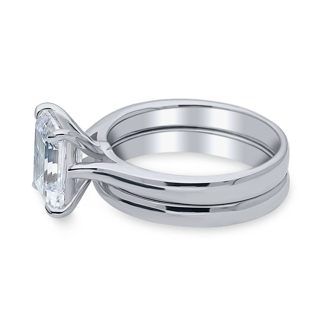 Angle view of Solitaire 2.6ct Emerald Cut CZ Ring Set in Sterling Silver, 5 of 11
