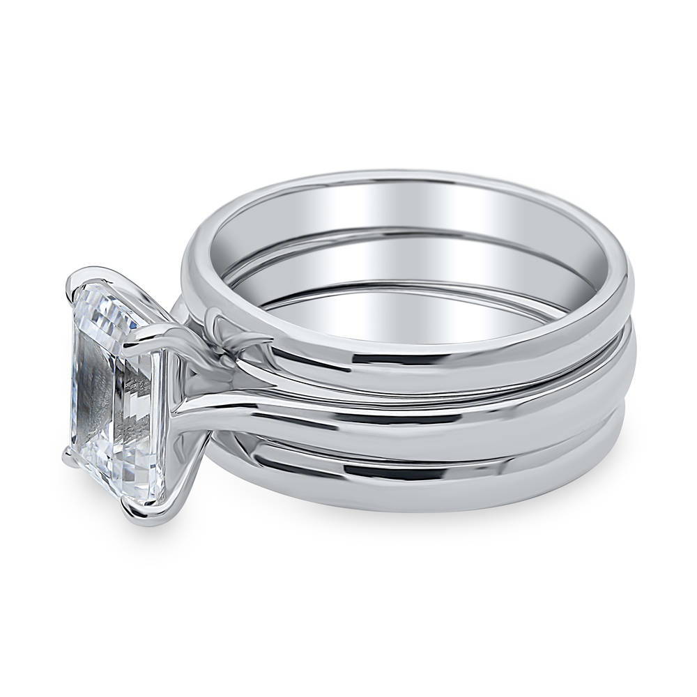 Solitaire 2.6ct Emerald Cut CZ Ring Set in Sterling Silver