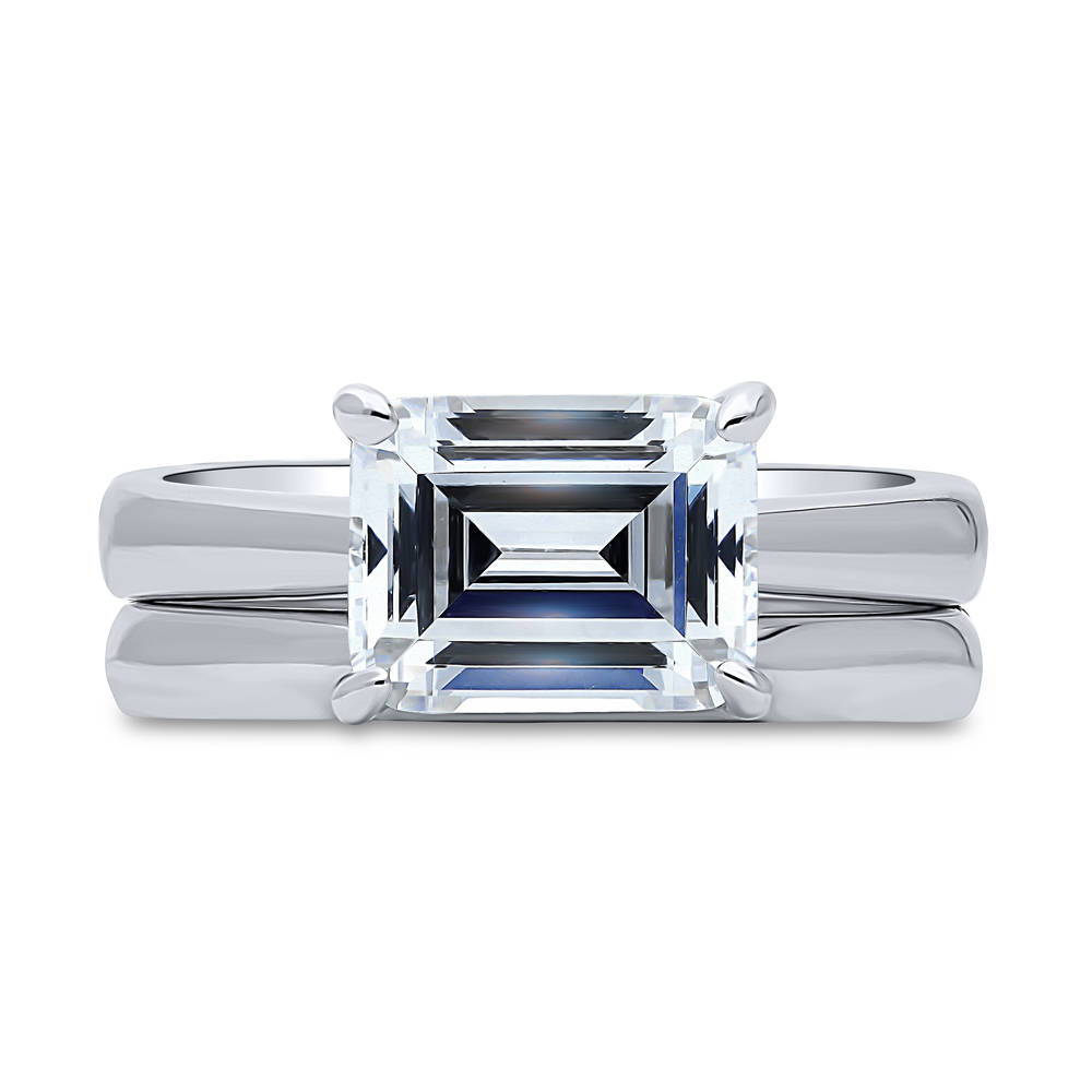 East-West Solitaire CZ Ring Set in Sterling Silver