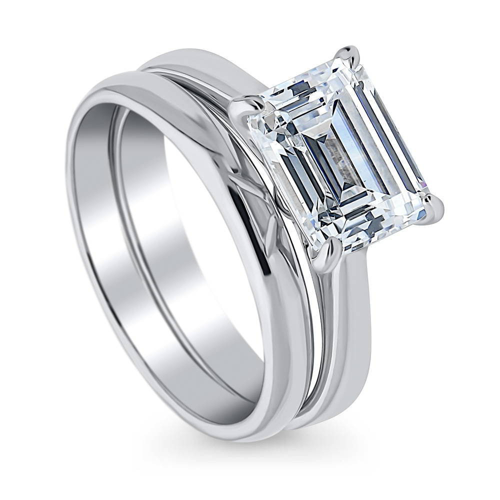 East-West Solitaire CZ Ring Set in Sterling Silver