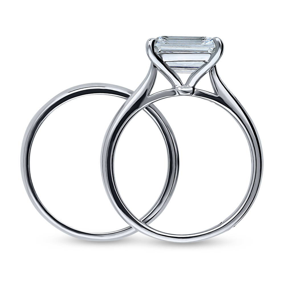 East-West Solitaire CZ Ring Set in Sterling Silver