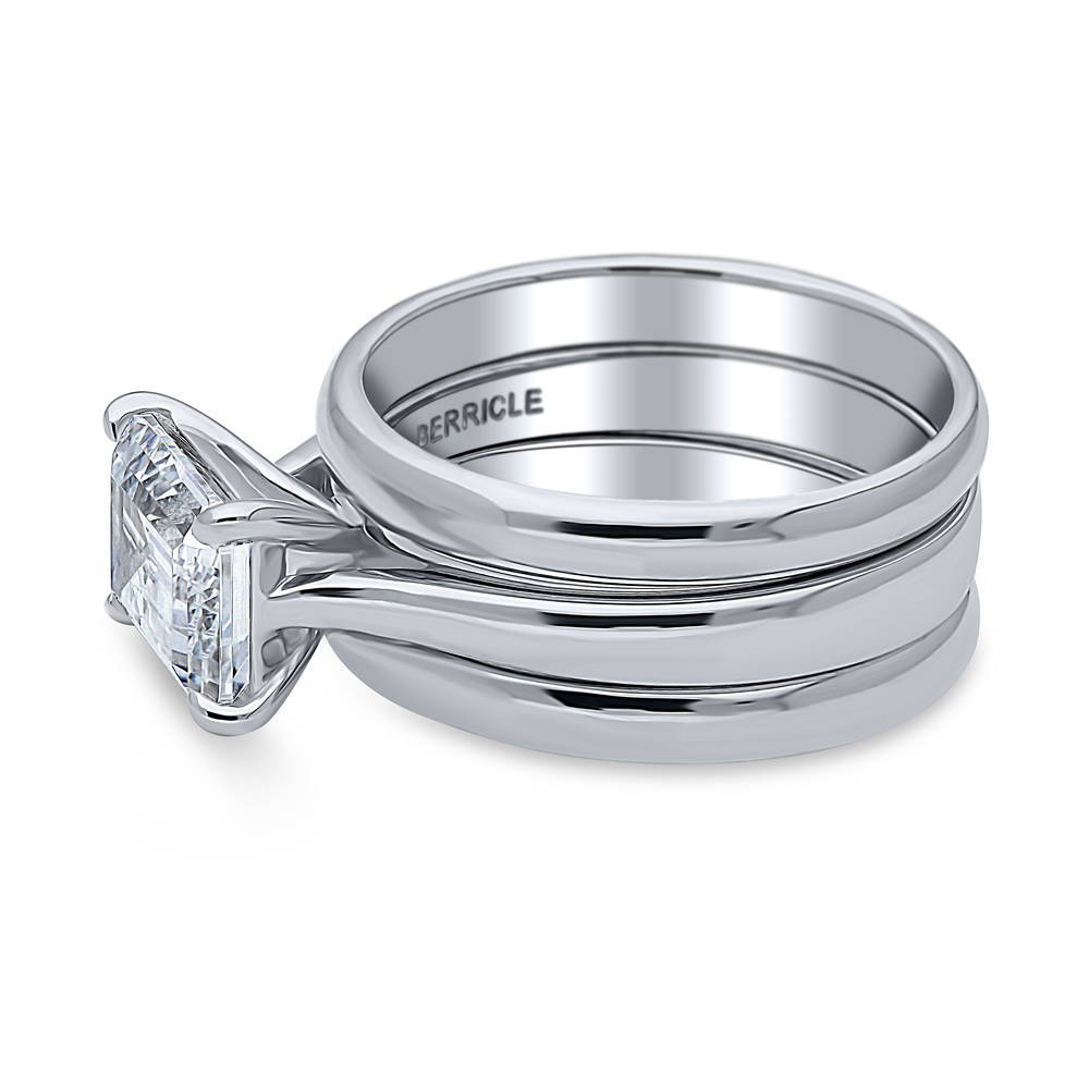 East-West Solitaire CZ Ring Set in Sterling Silver