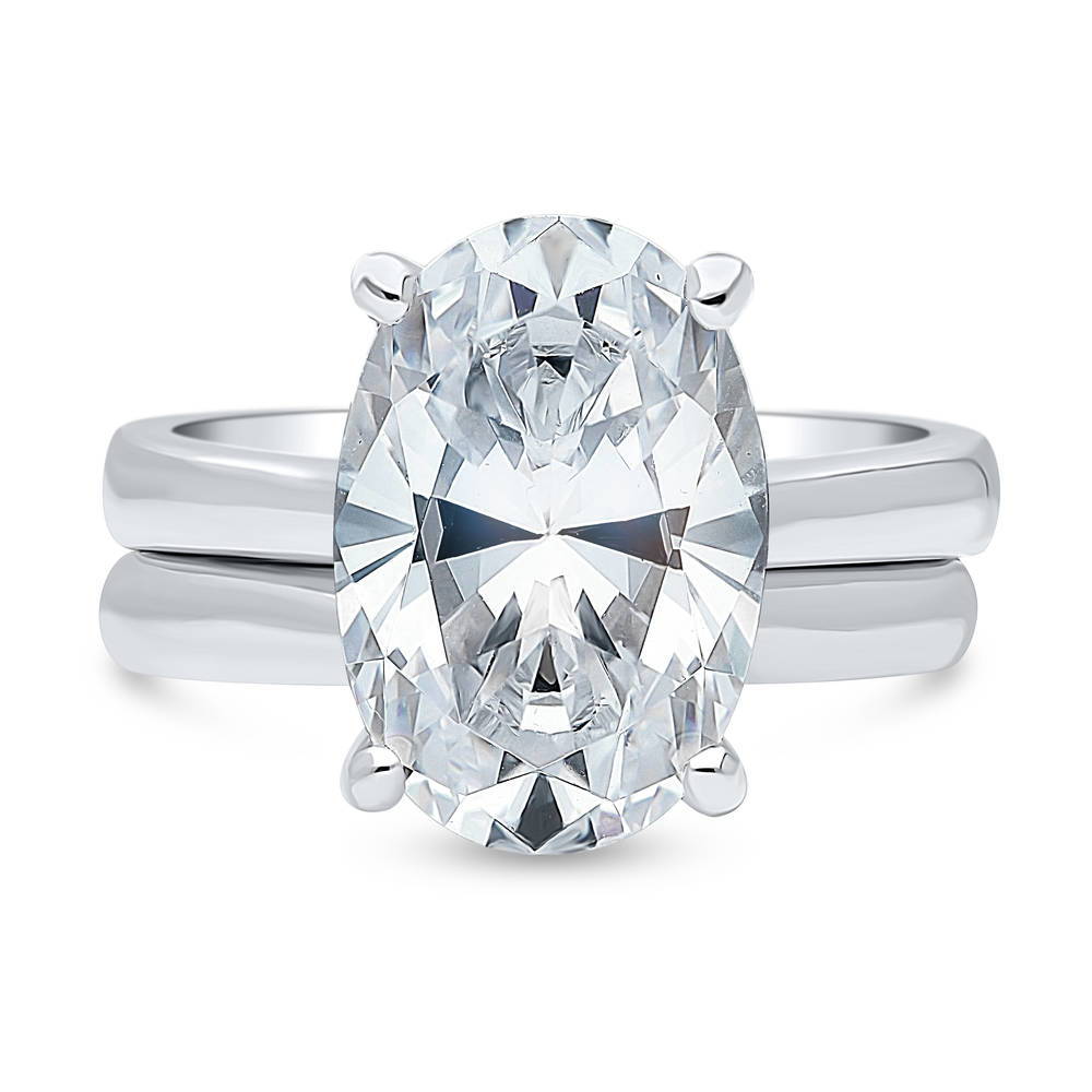 Solitaire 5.5ct Oval CZ Ring Set in Sterling Silver